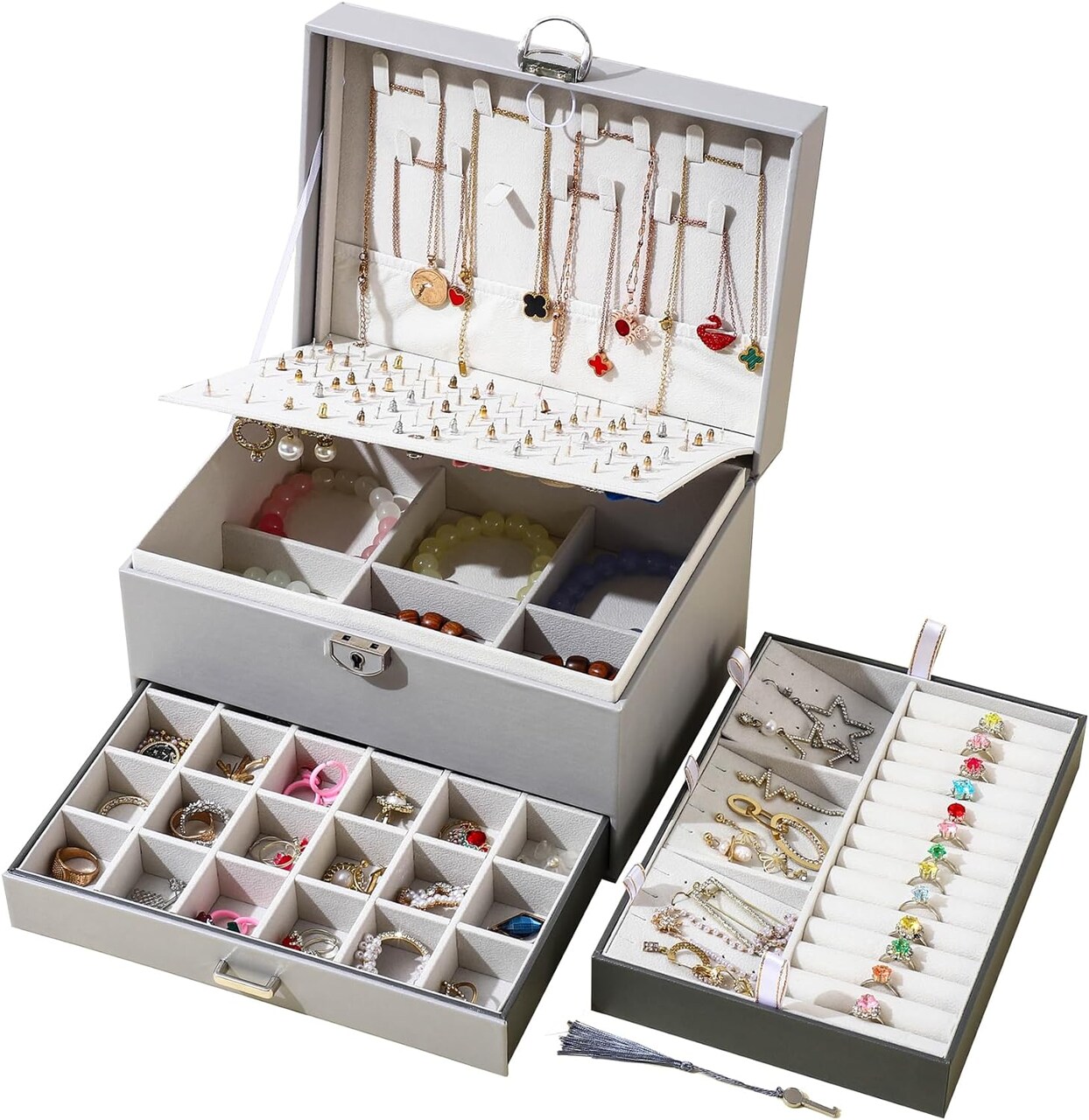 5-Layer Earring Jewelry Box with Lock – Stud, Necklace, Ring Organizer for Women and Girls